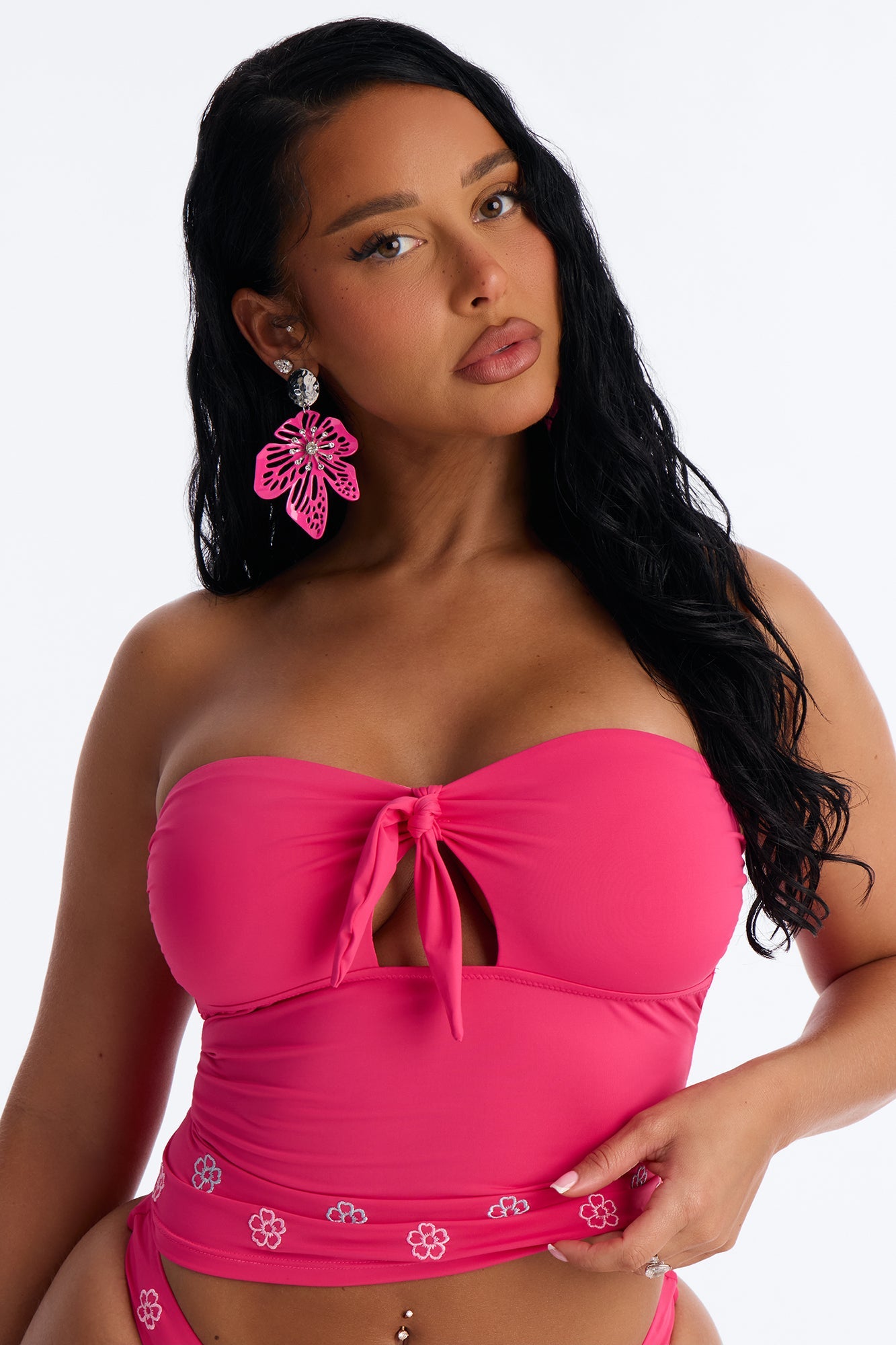 Aloha Babe Floral Drop Earrings - Pink