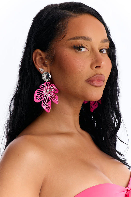 Aloha Babe Floral Drop Earrings - Pink