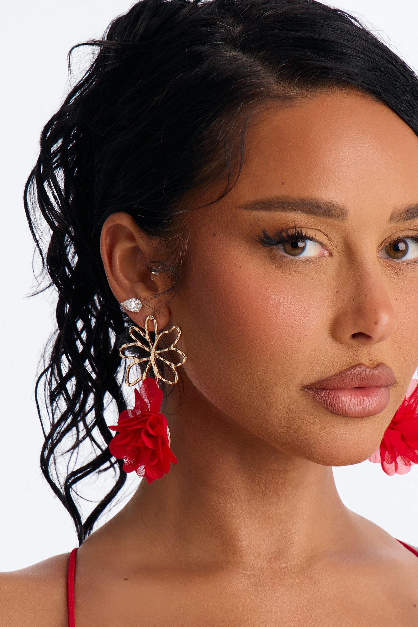 Love You So Ruffle Drop Earrings - Gold/Red