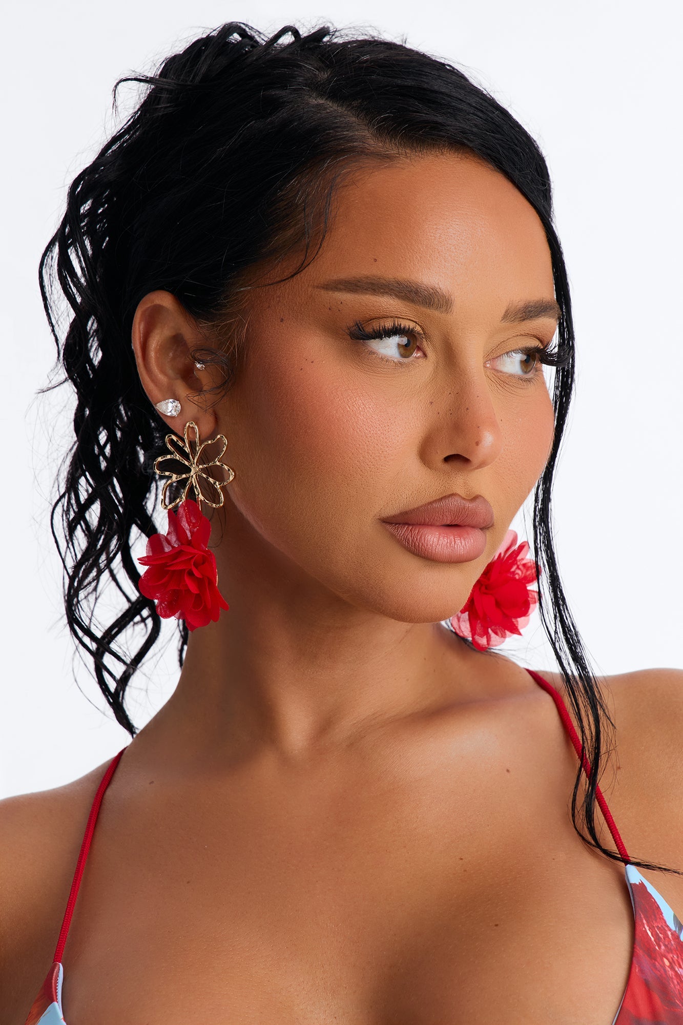 Love You So Ruffle Drop Earrings - Gold/Red