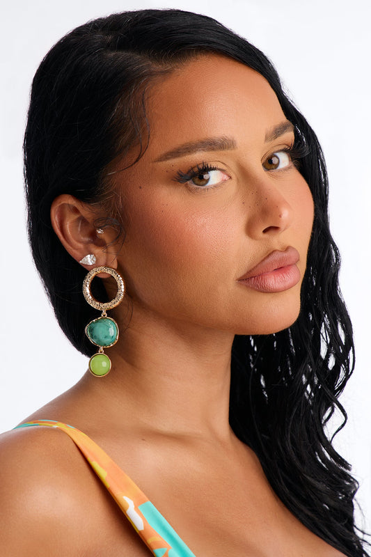 Sea Breeze Jeweled Drop Earrings - Gold/Green