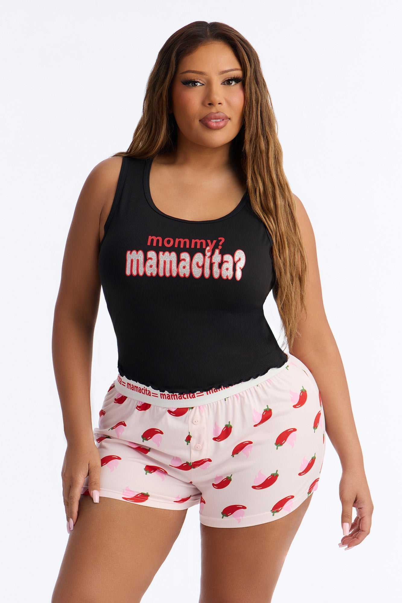 Mamacita Top And Short PJ Set - Black/Pink