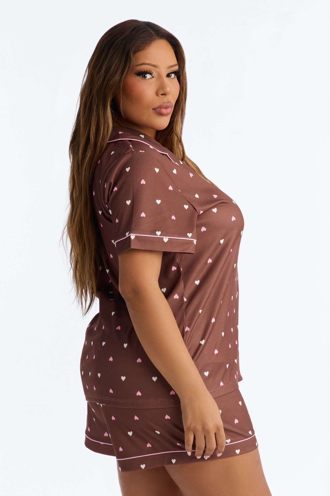 Pieces Of My Heart PJ Short Set - Brown/combo
