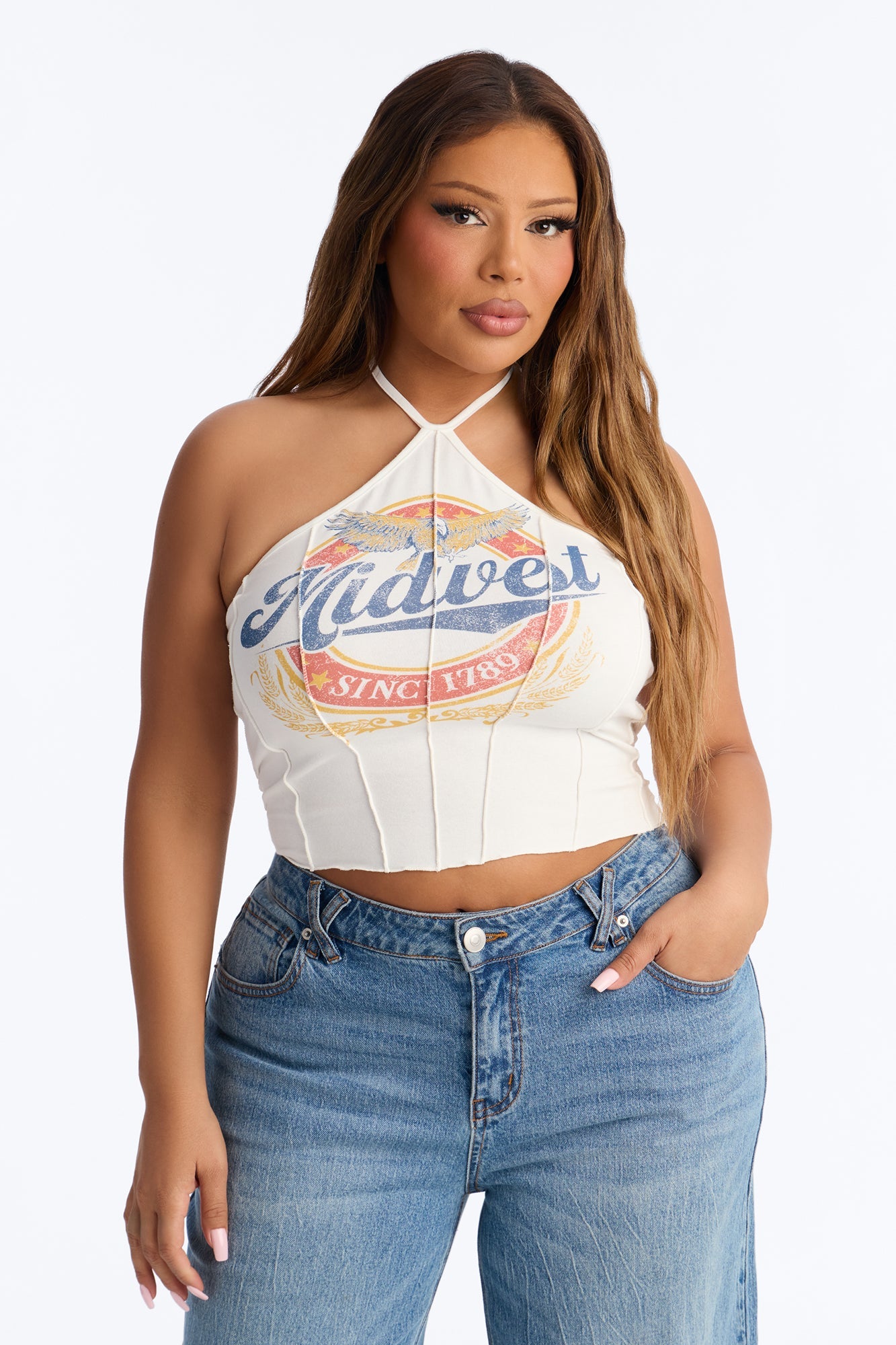 Midwest Cropped Halter Top - White