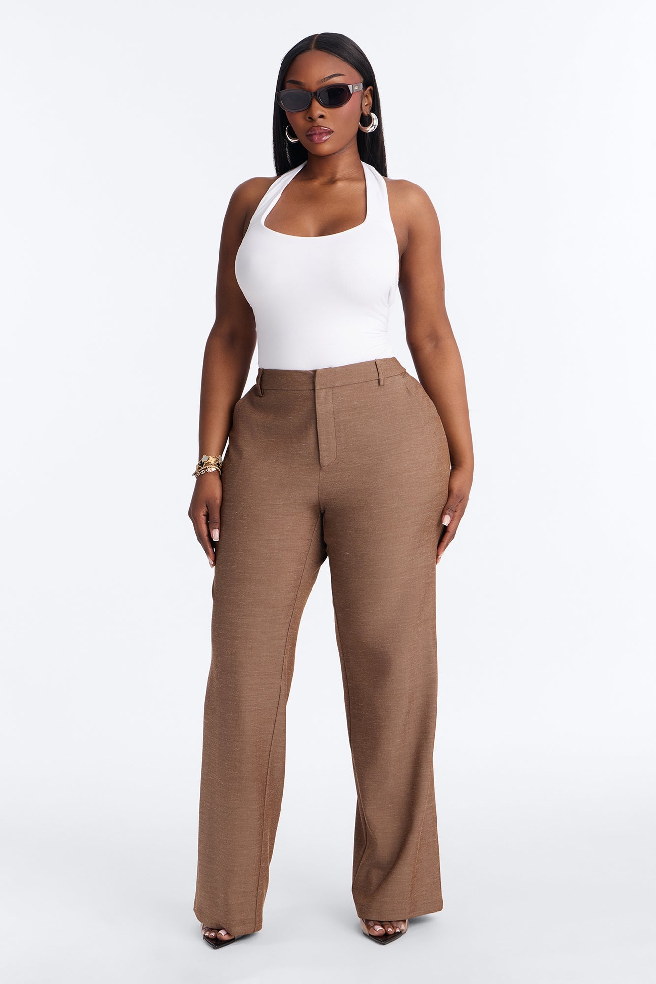 Stacy Low Rise Straight Leg Linen Trouser - Brown