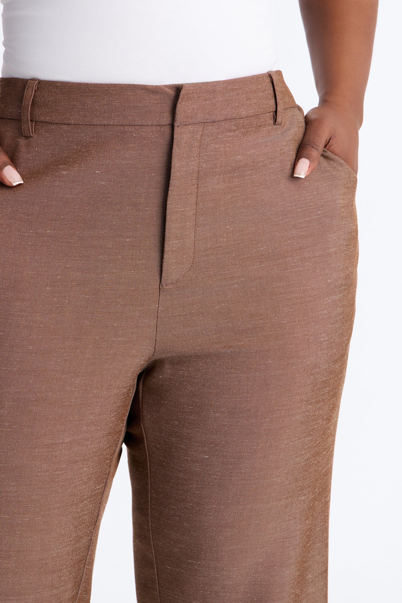 Stacy Low Rise Straight Leg Linen Trouser - Brown