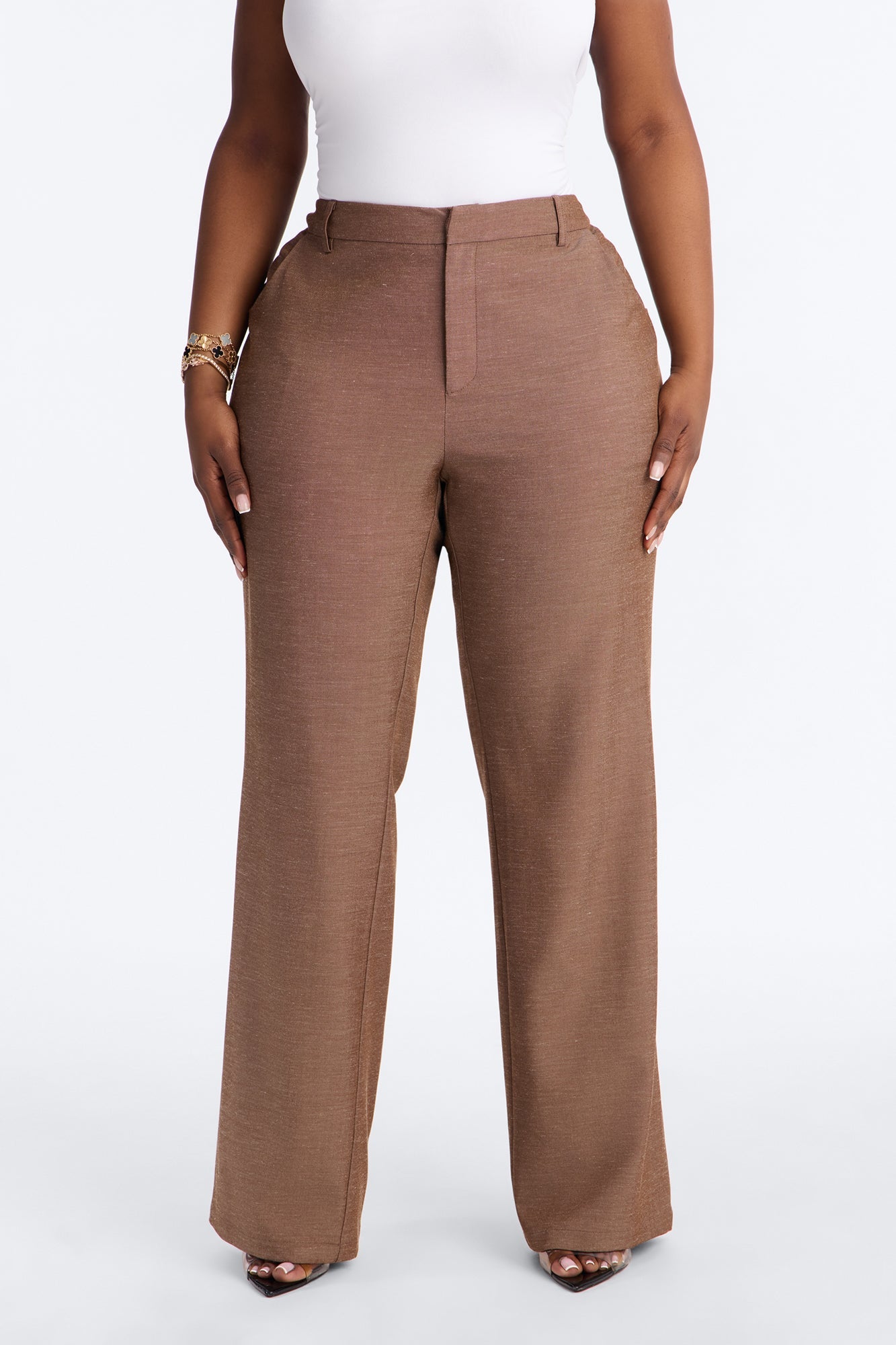 Stacy Low Rise Straight Leg Linen Trouser - Brown