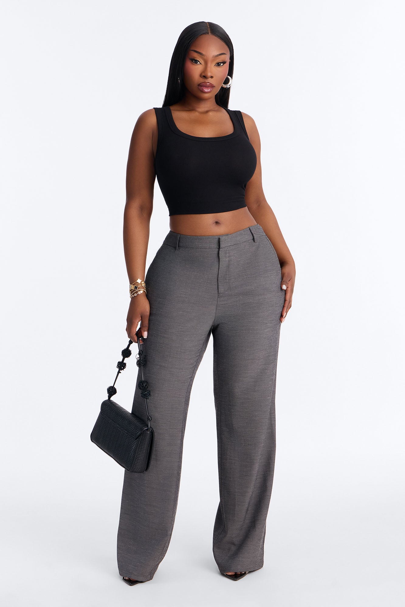Stacy Low Rise Straight Leg Linen Trouser - Black