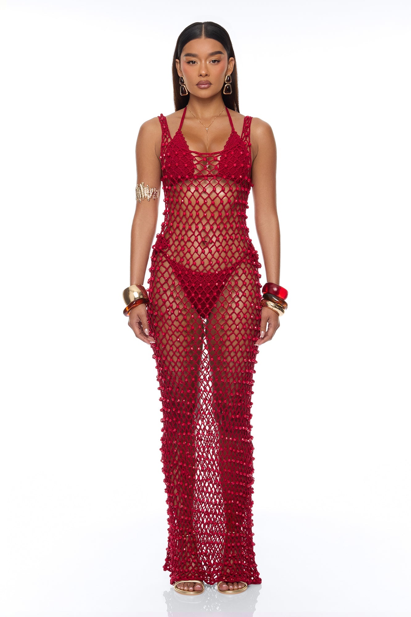 Alondra Crochet Maxi Dress Cover Up - Burgundy