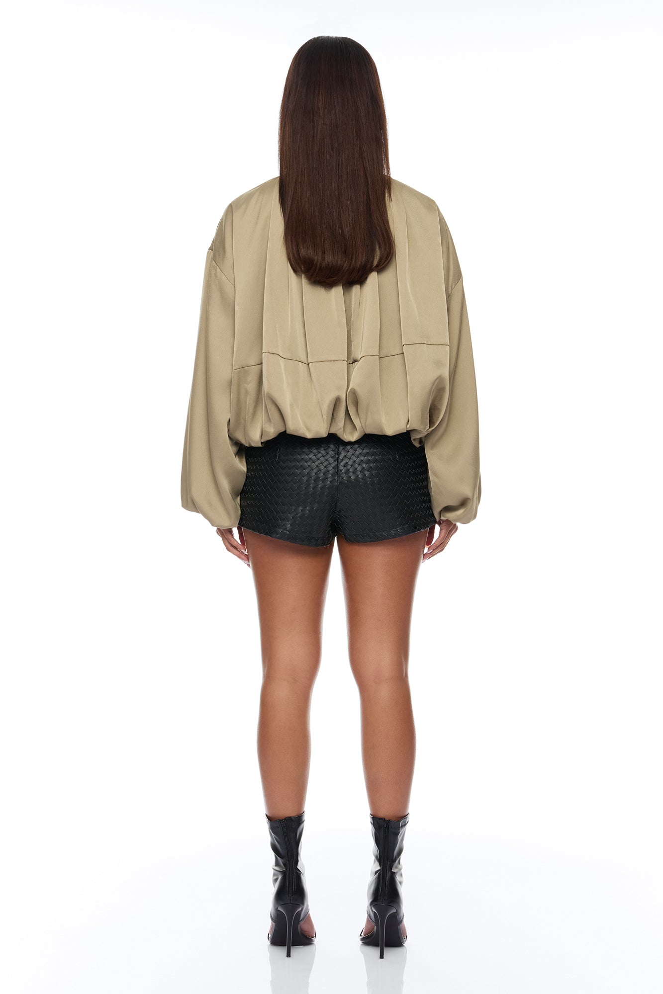 Marianna Balloon Sleeve Satin Jacket - Sage