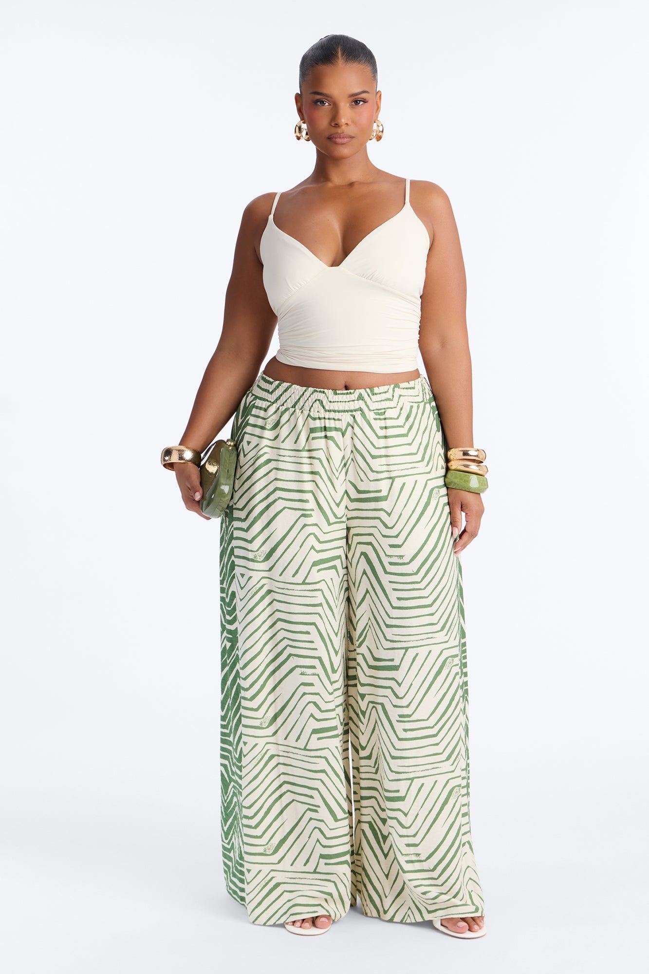 Miffy Mid Rise Smocked Wide Leg Pant - Green/combo