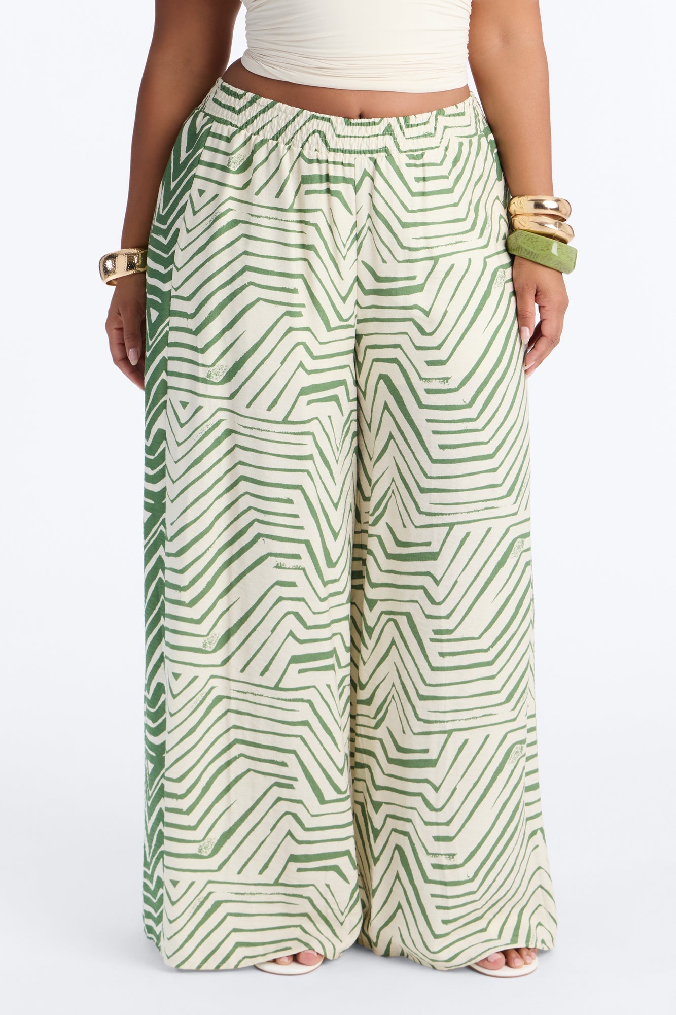 Miffy Mid Rise Smocked Wide Leg Pant - Green/combo
