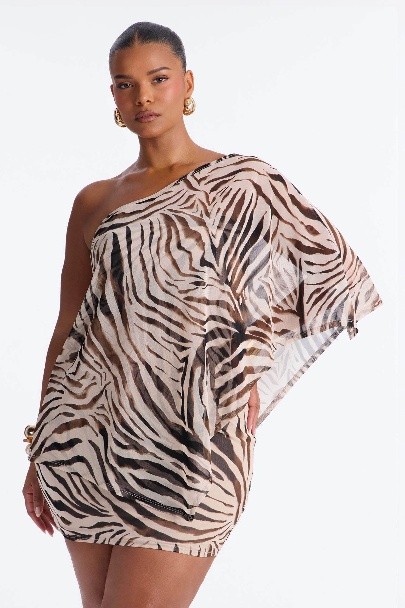 Wild Card Mesh Mini Dress Set - Taupe/combo