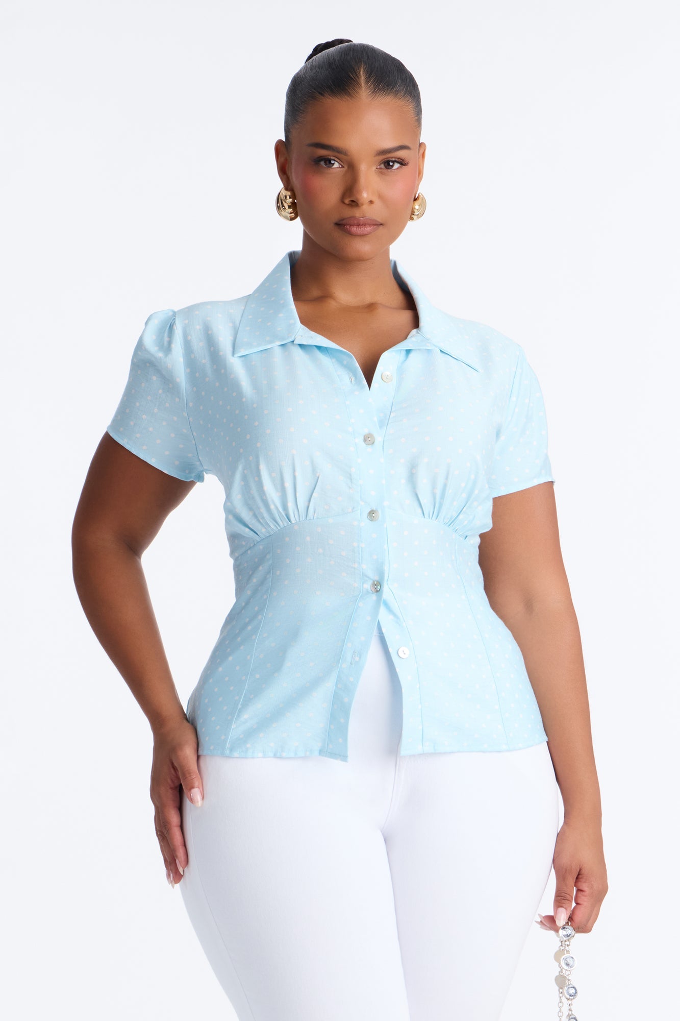 Fresh Season Polka Dot Linen Shirt - Blue/combo