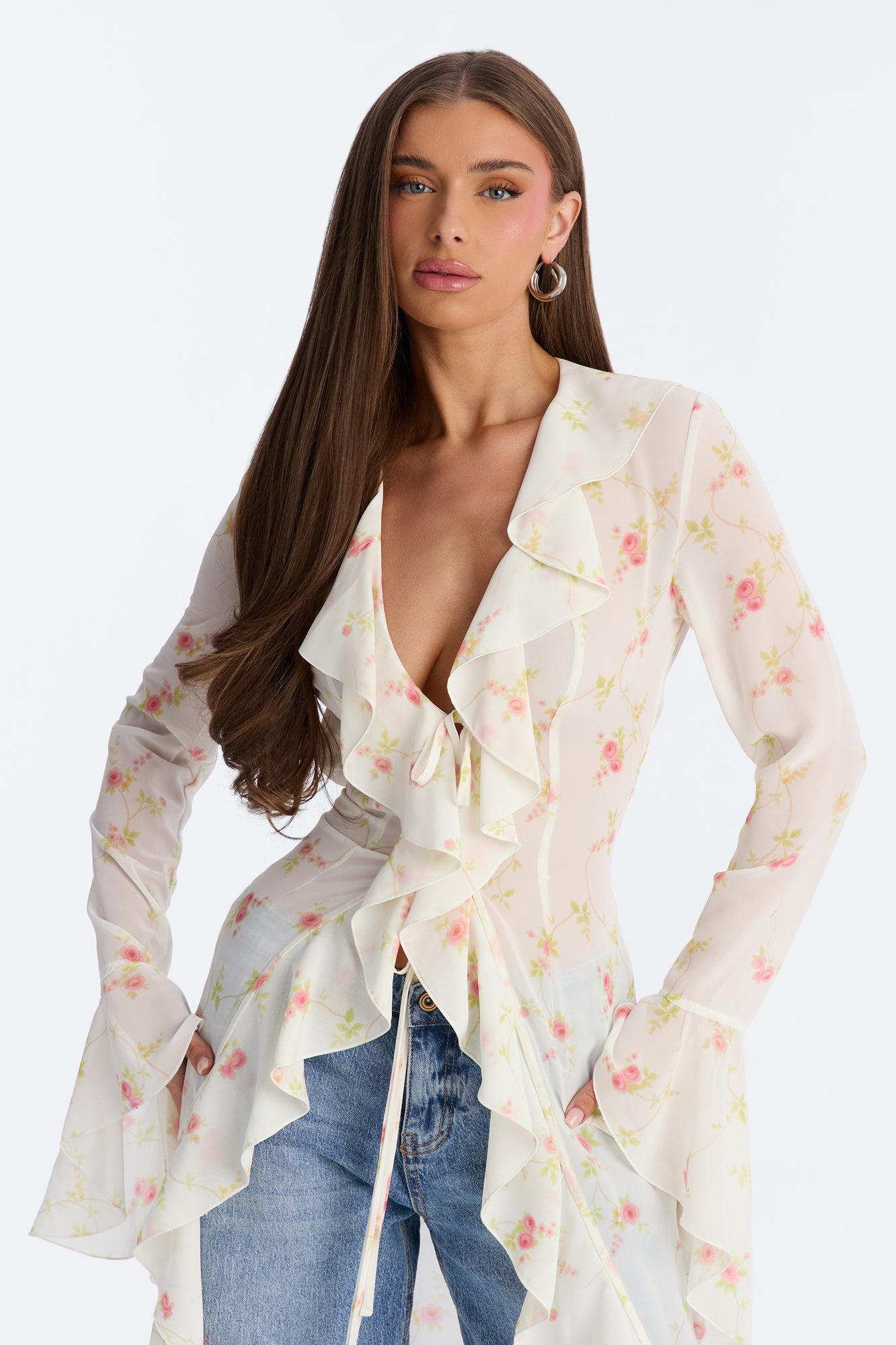 Pure Confidence Ditsy Floral Tie Front Maxi Top - Sage/combo