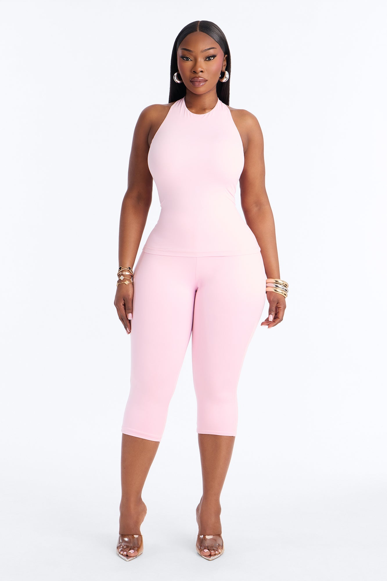 Second Skin Bra Pad Sleeveless Halter Top - Light Pink