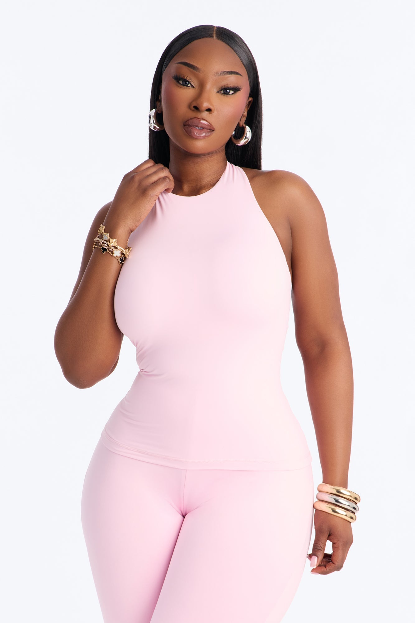 Second Skin Bra Pad Sleeveless Halter Top - Light Pink