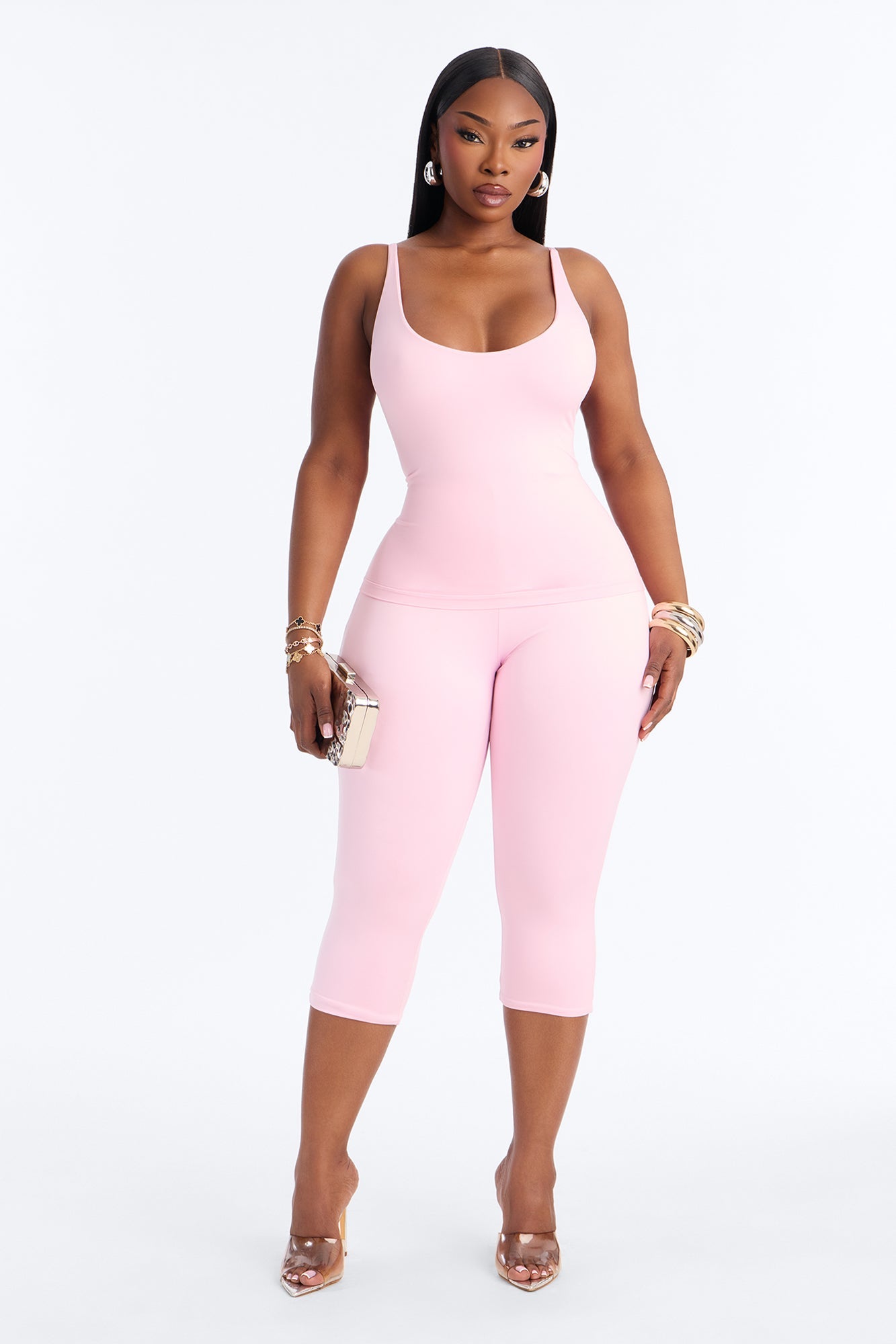 Seamless Smooth Double Lined Scoop Neck Cami Top - Light Pink