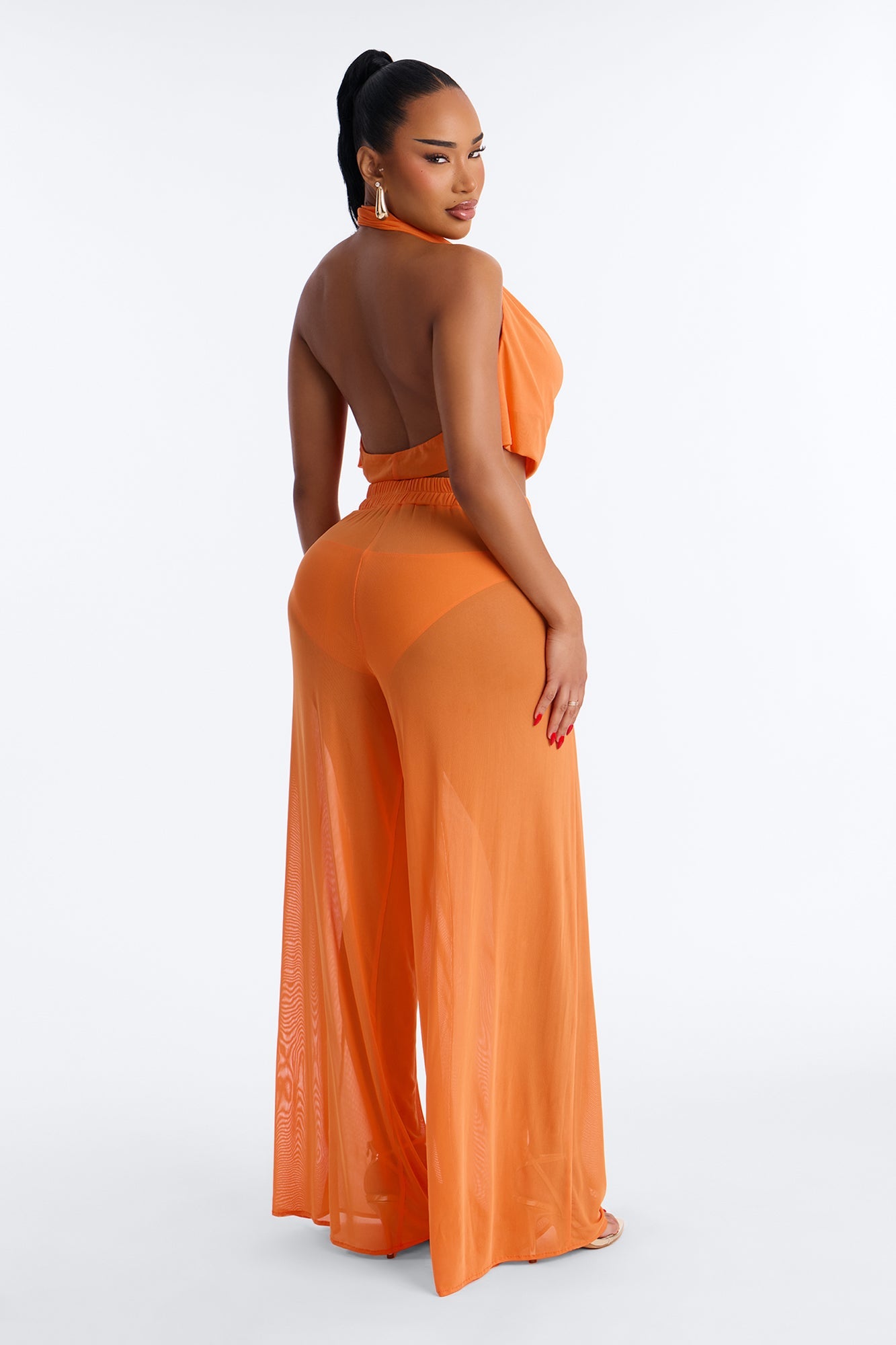 Sheer Obsession Mesh 3 Piece Pant Set - Orange