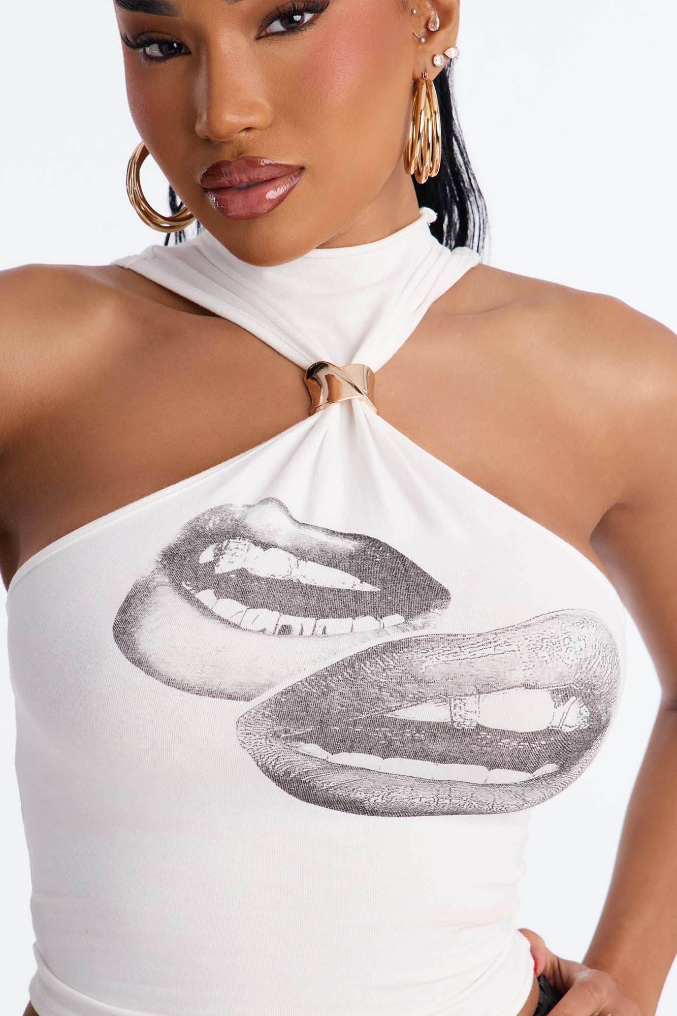 Hot Lips Halter Top - White