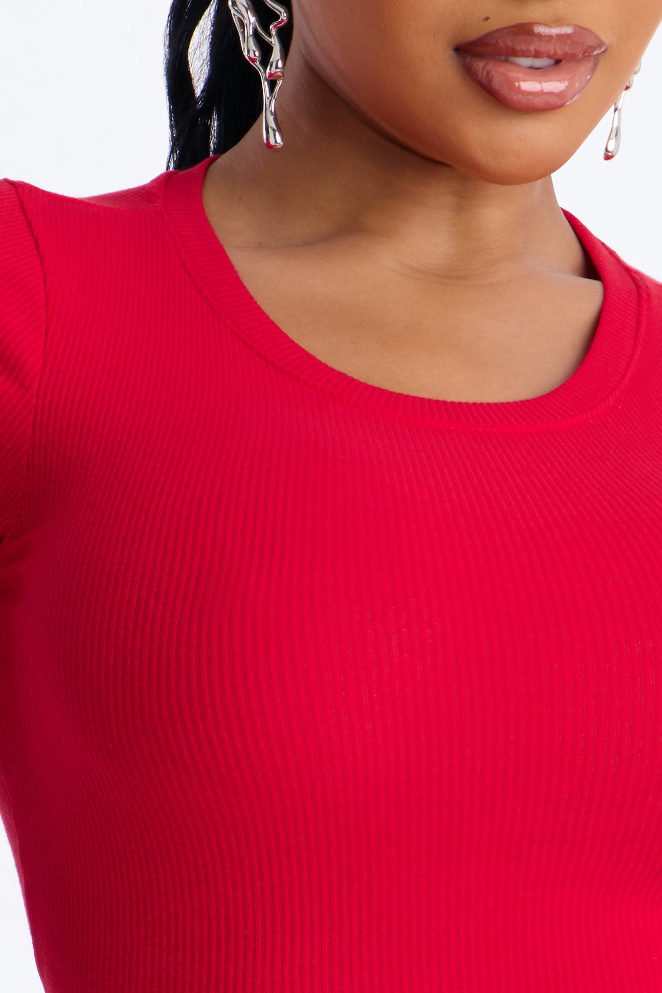 Cotton Rib Crew Neck Baby Tee - Red