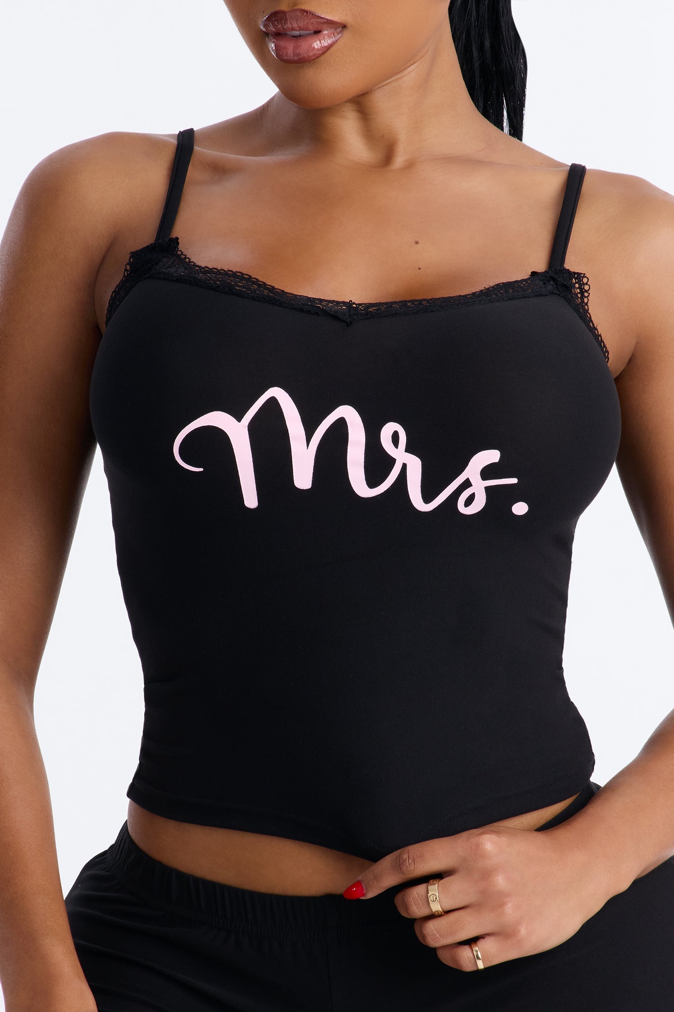 Mrs. Cami & Short PJ Set - Black/Pink