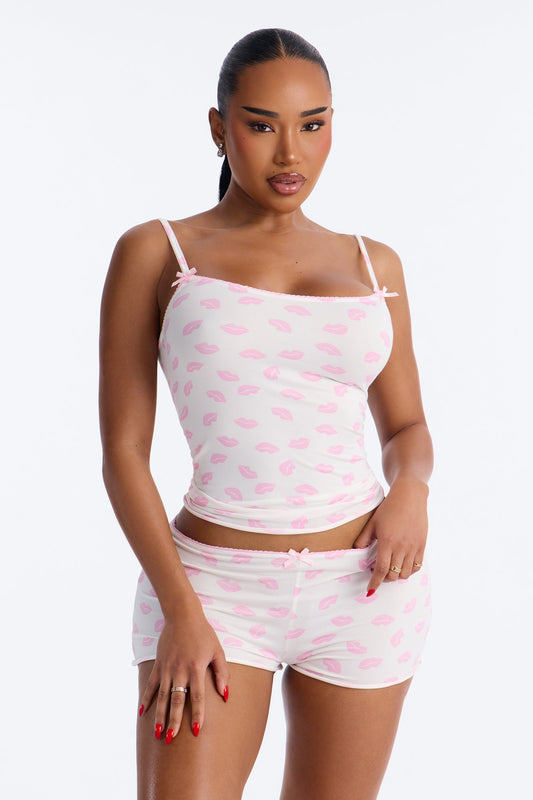 Kisses To You Bow Cami PJ Short Set - White/combo