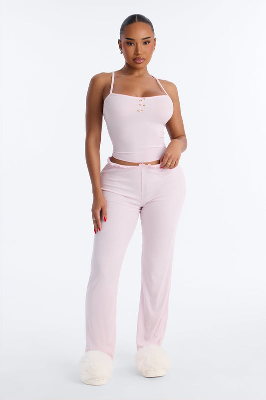 Dozing Off Ribbed PJ Pant Set - Light Pink