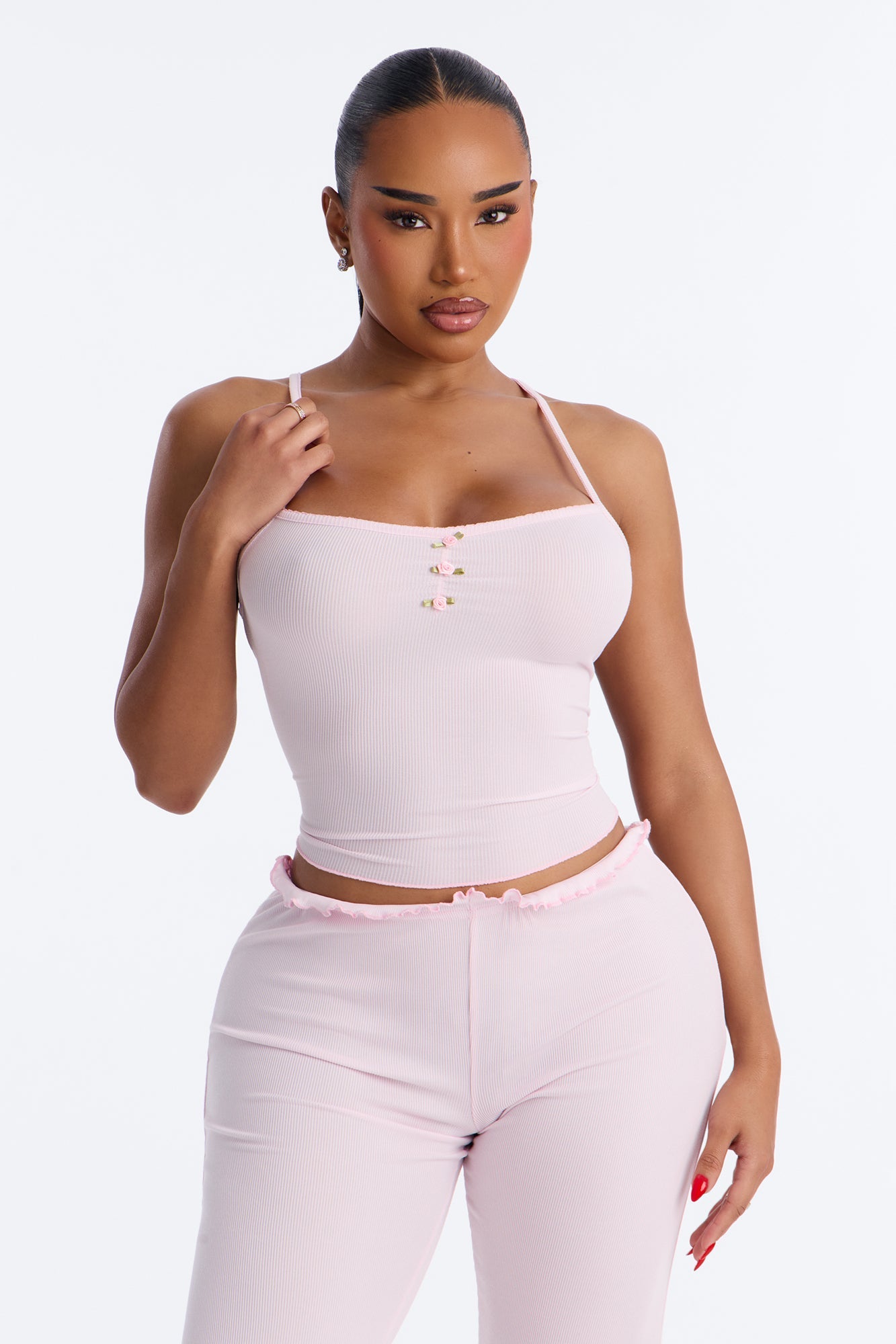 Dozing Off Ribbed PJ Pant Set - Light Pink