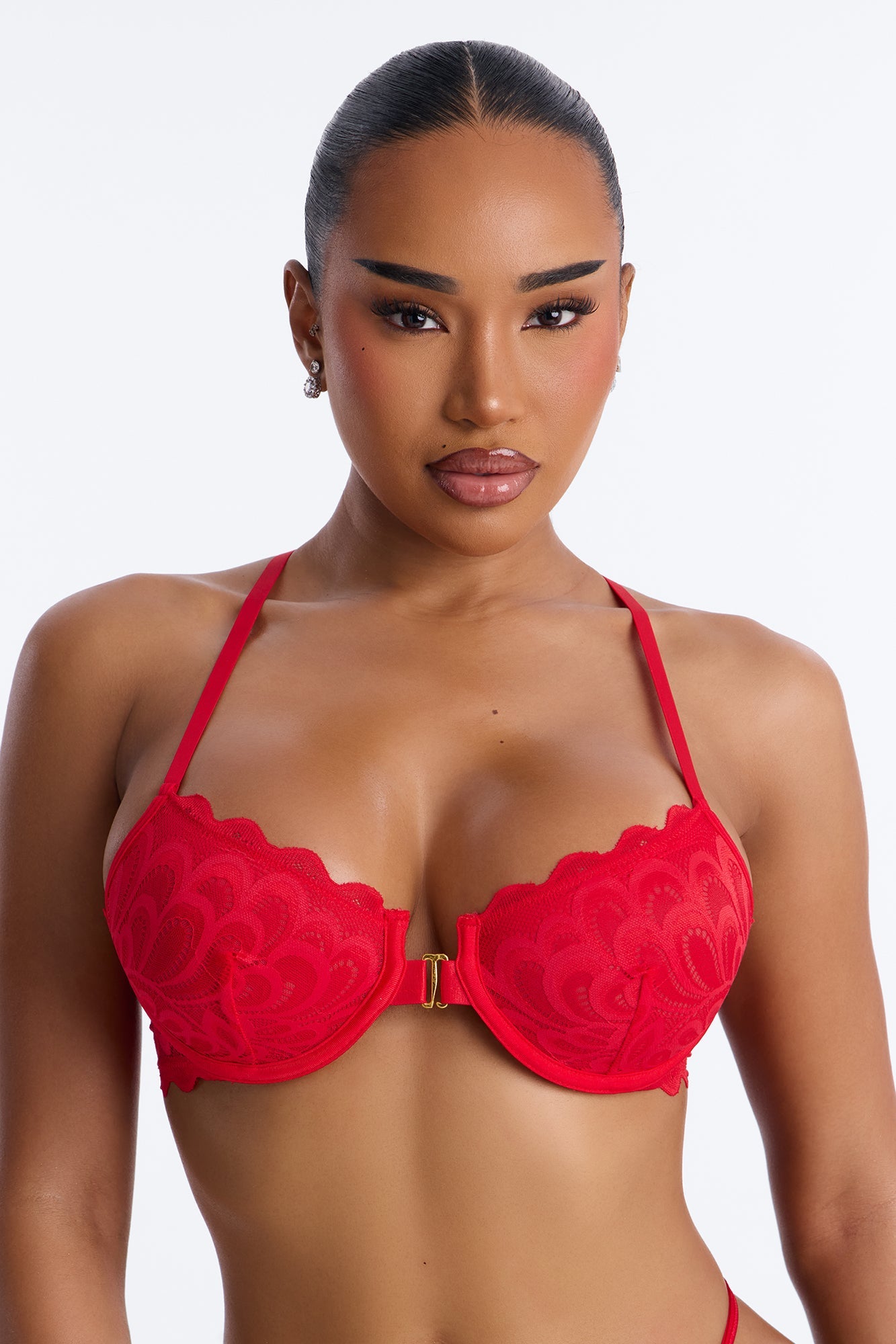 Just You Lace Front Closure Racerback Bralette - Red
