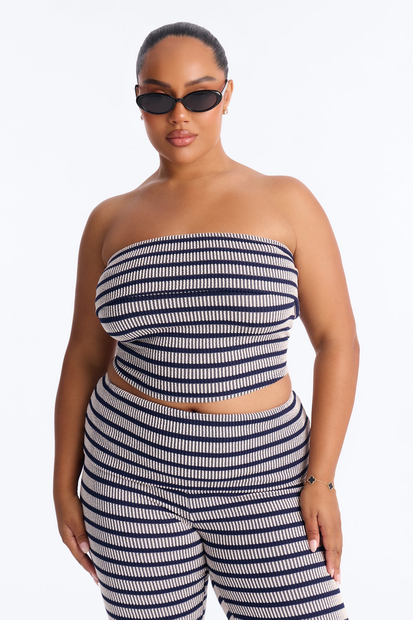 Melody Jacquard Striped Pant Set - Navy/combo