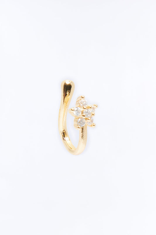 Flor Rhinestone Faux Nose Ring - Gold