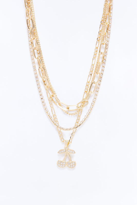 Sweet Girl Cherry Layered Necklace - Gold