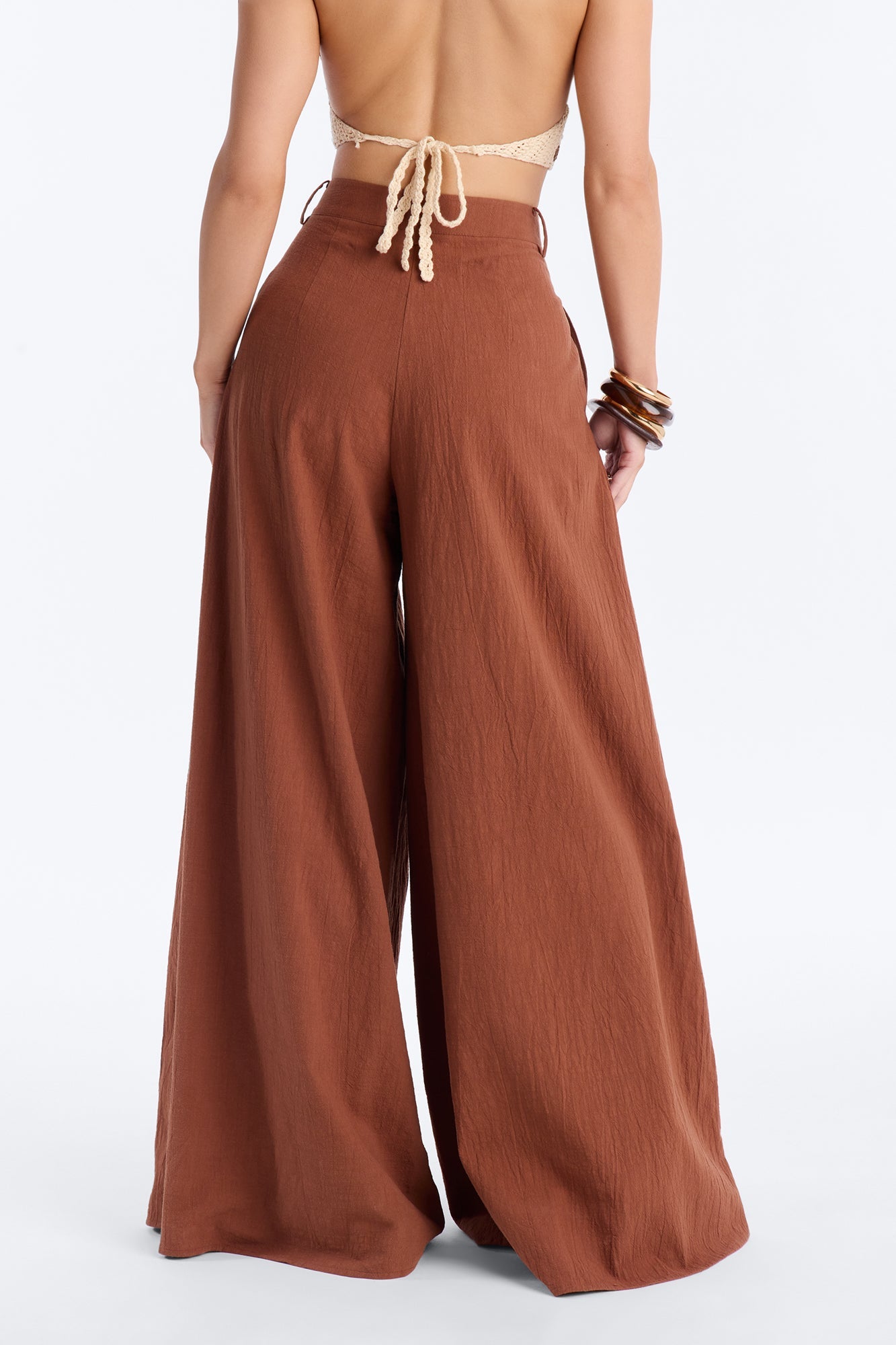 Settled In Pleated Wide Leg Pant 33″ - Brown