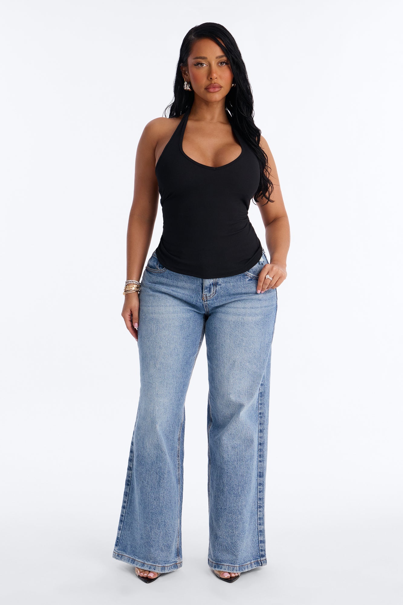 Holly Built In Bra Cup Halter Top - Black