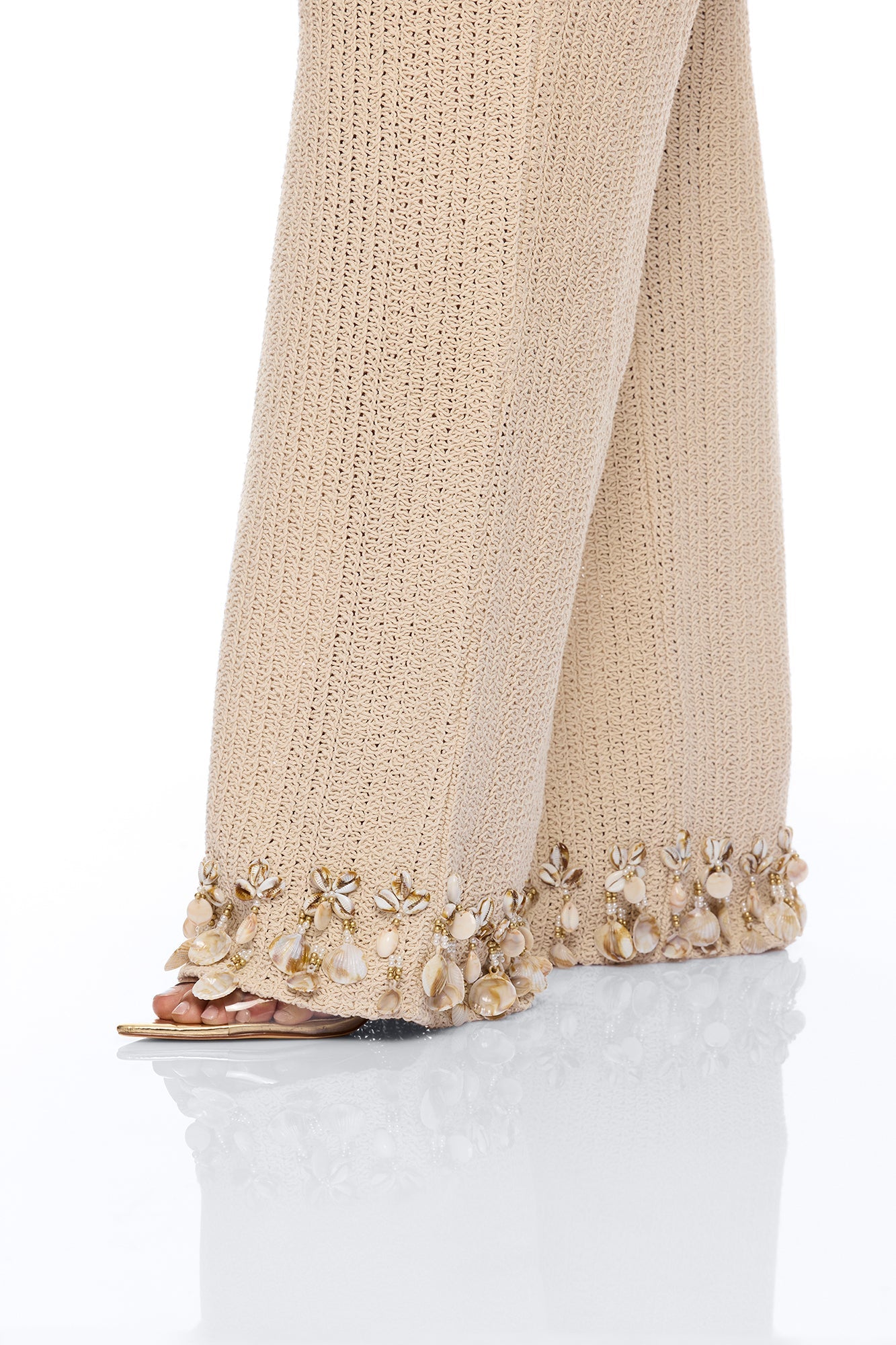 Coastal Vibe Shell Crochet Pant Set - Sand
