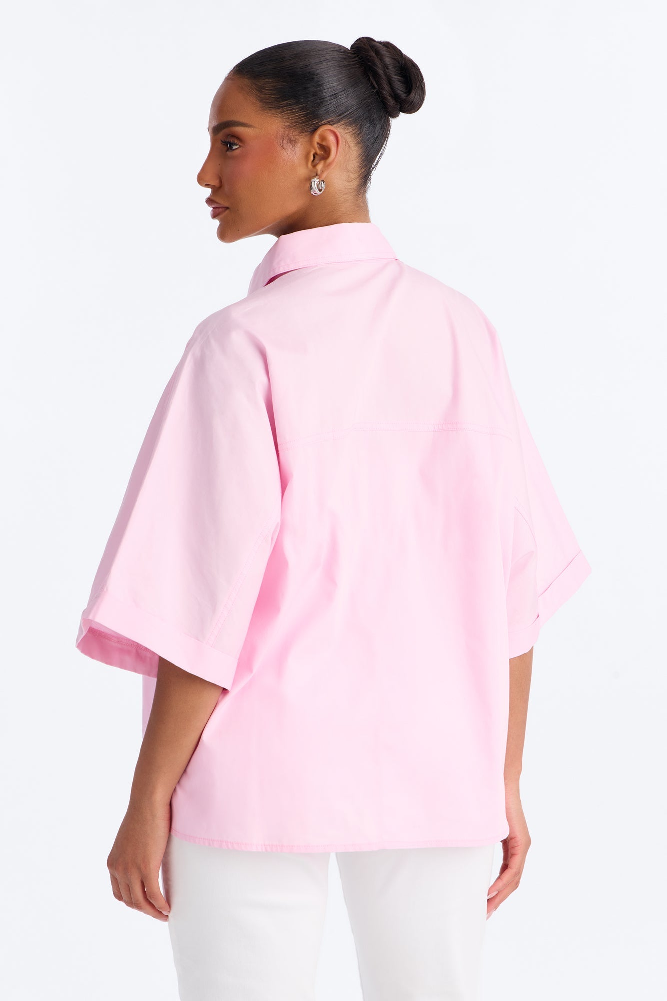 Sancie Oversized Poplin Button Up Shirt - Pink