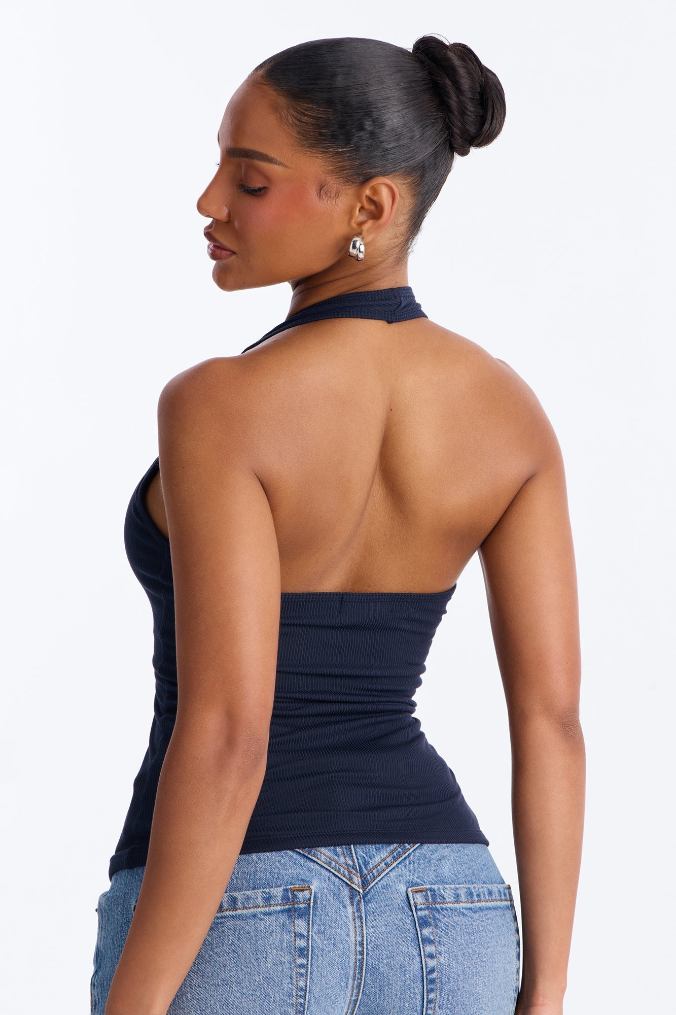 Holly Built In Bra Cup Halter Top - Navy