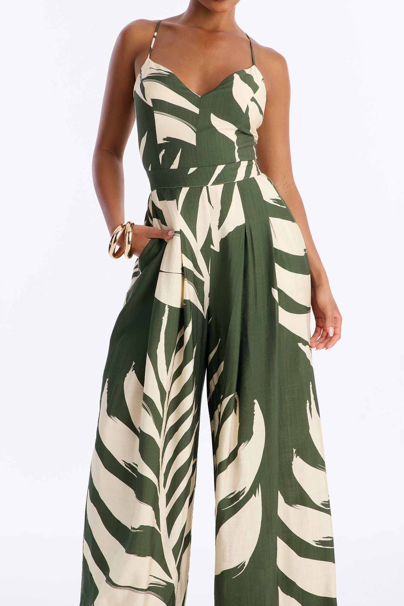 Tanya Tropical Wide Leg Jumpsuit - Green