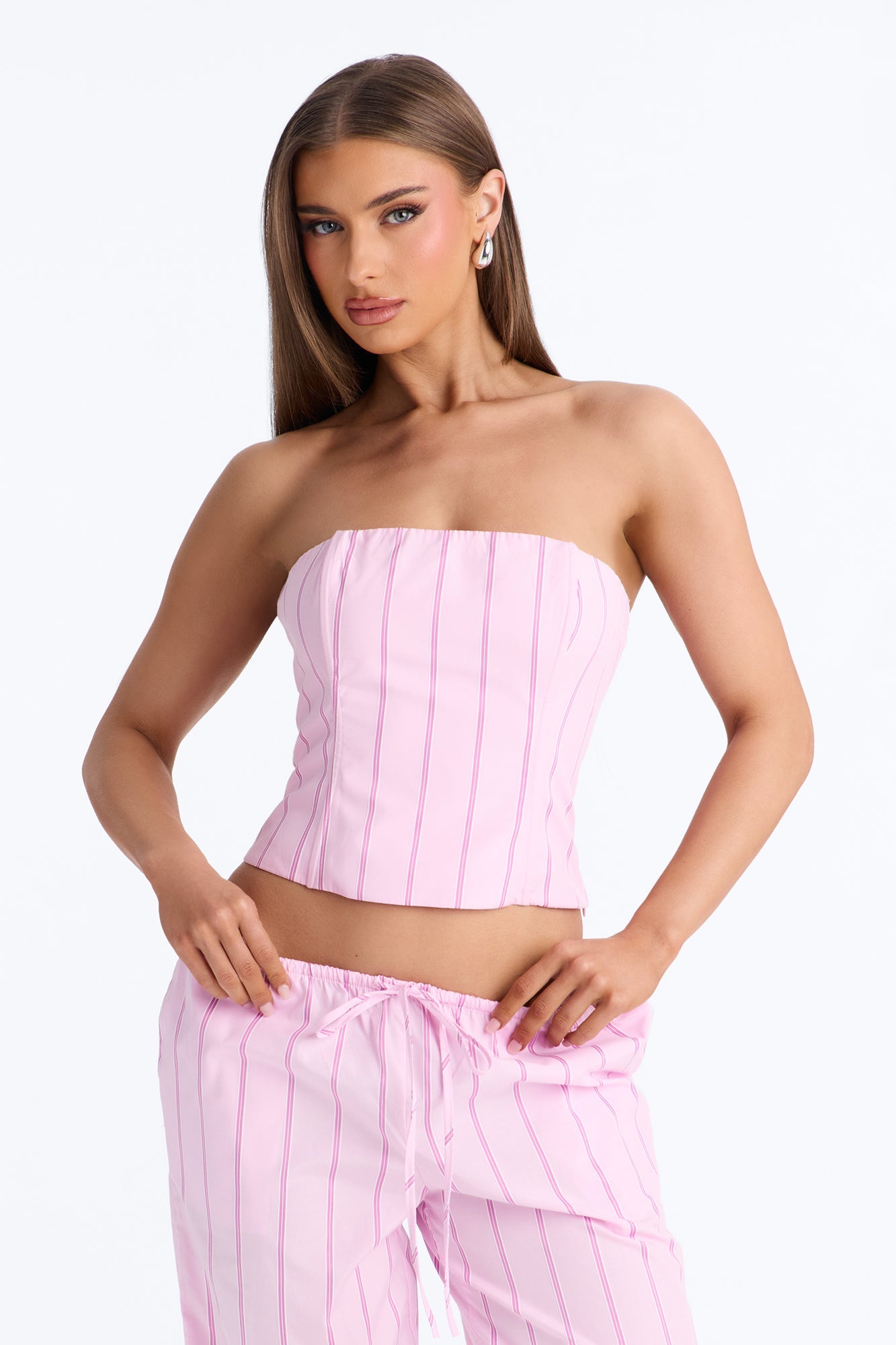 City Doll Corset Pinstripe Pant Set - Pink/combo