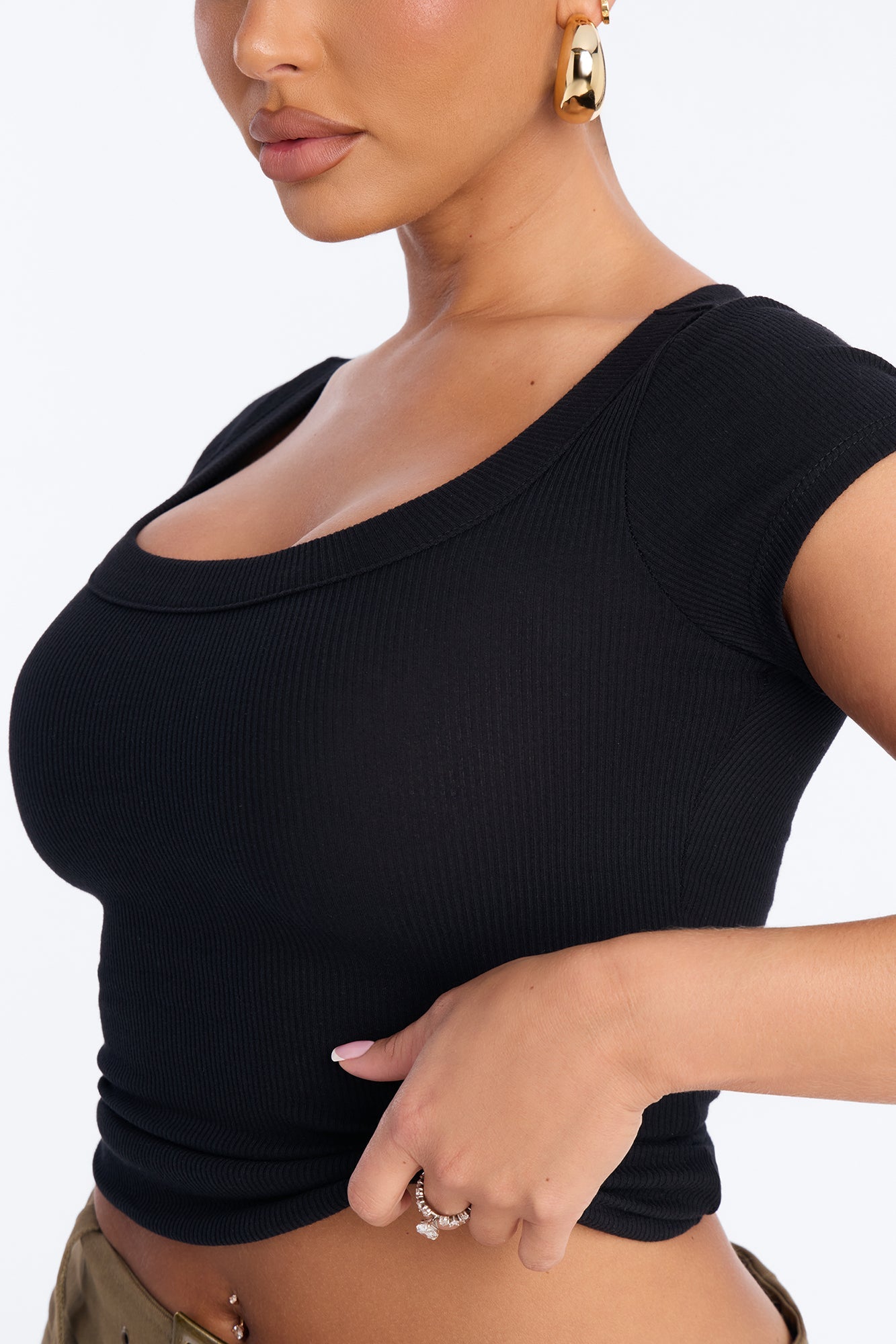 Everyday Ribbed Cap Sleeve Baby Tee - Black