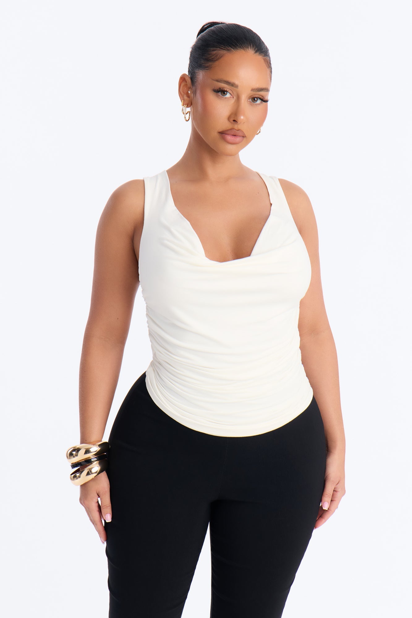 Sabrina Cowl Neck Back Cut Out Sleeveless Top - Ivory
