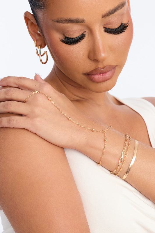 Detailed Diva 4 Piece Hand Chain Bracelet Set - Gold