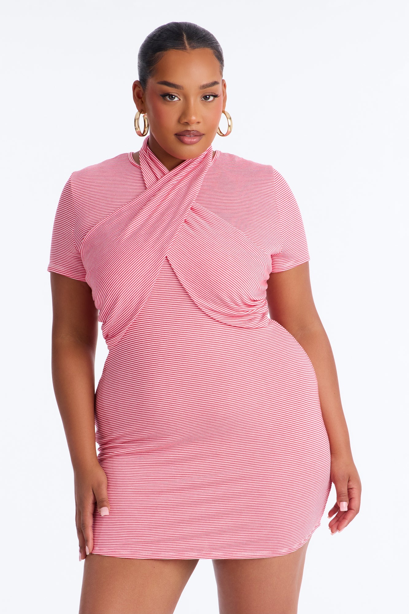 Jayla Striped T Shirt Mini Dress - Red/combo