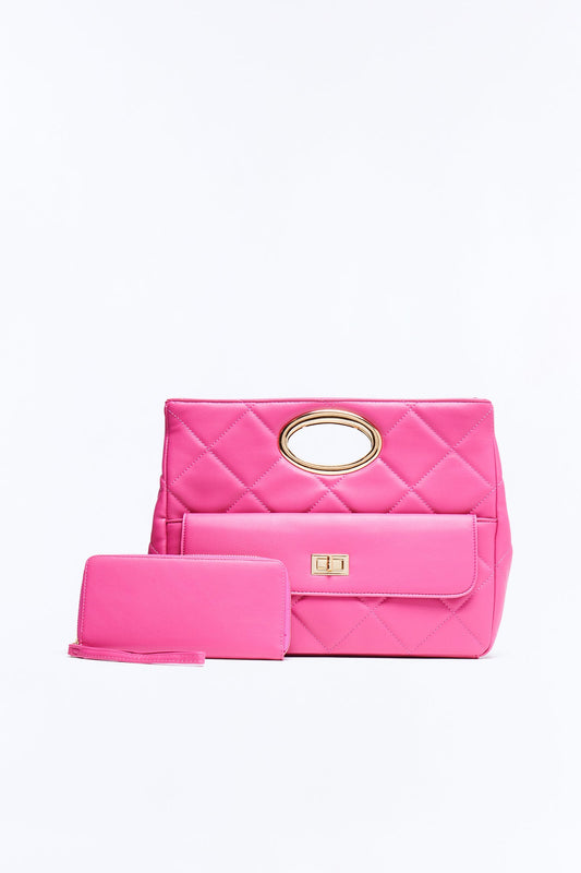Nine To Five Faux Leather Crossbody Handbag And Wallet Set - Pink