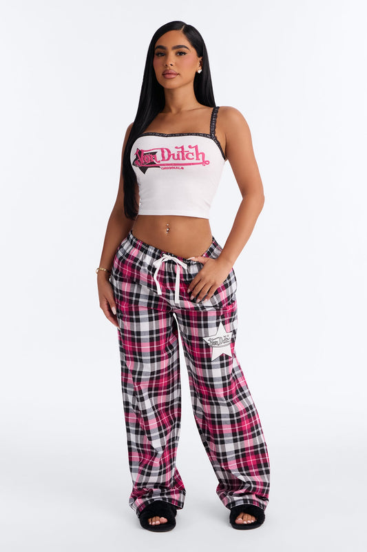 Von Dutch Plaid Star PJ Pant Set - Black/Pink