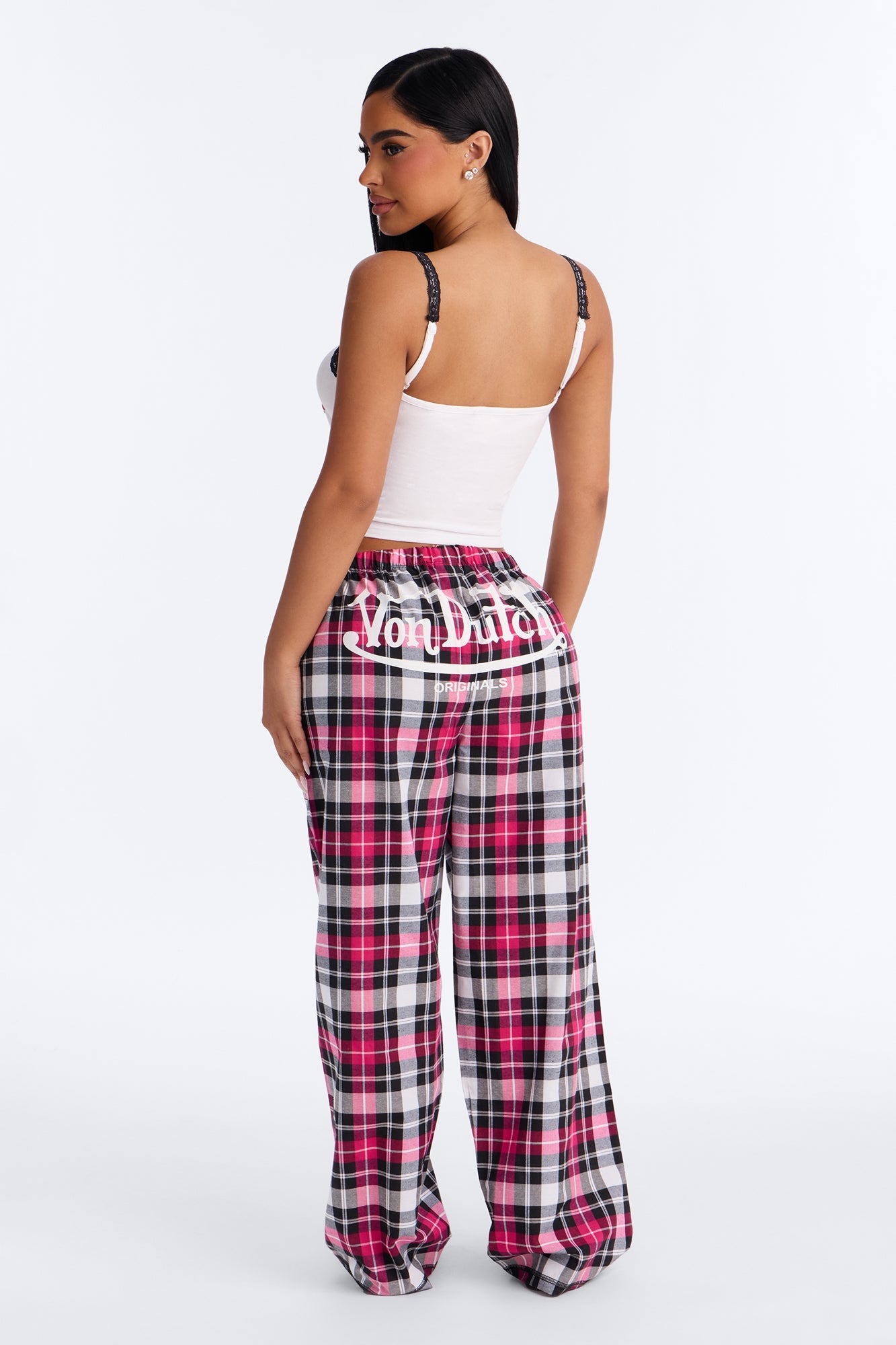 Von Dutch Plaid Star PJ Pant Set - Black/Pink