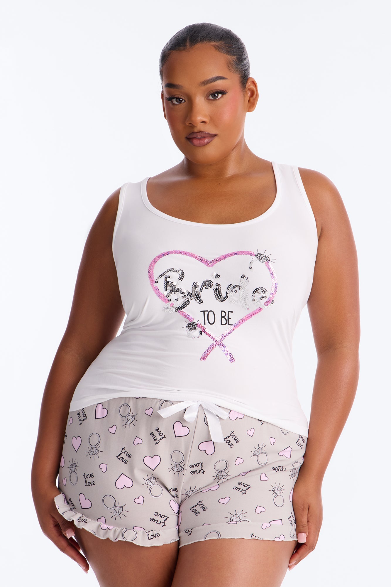 Bridal Era Tank & Short PJ Set - White/combo