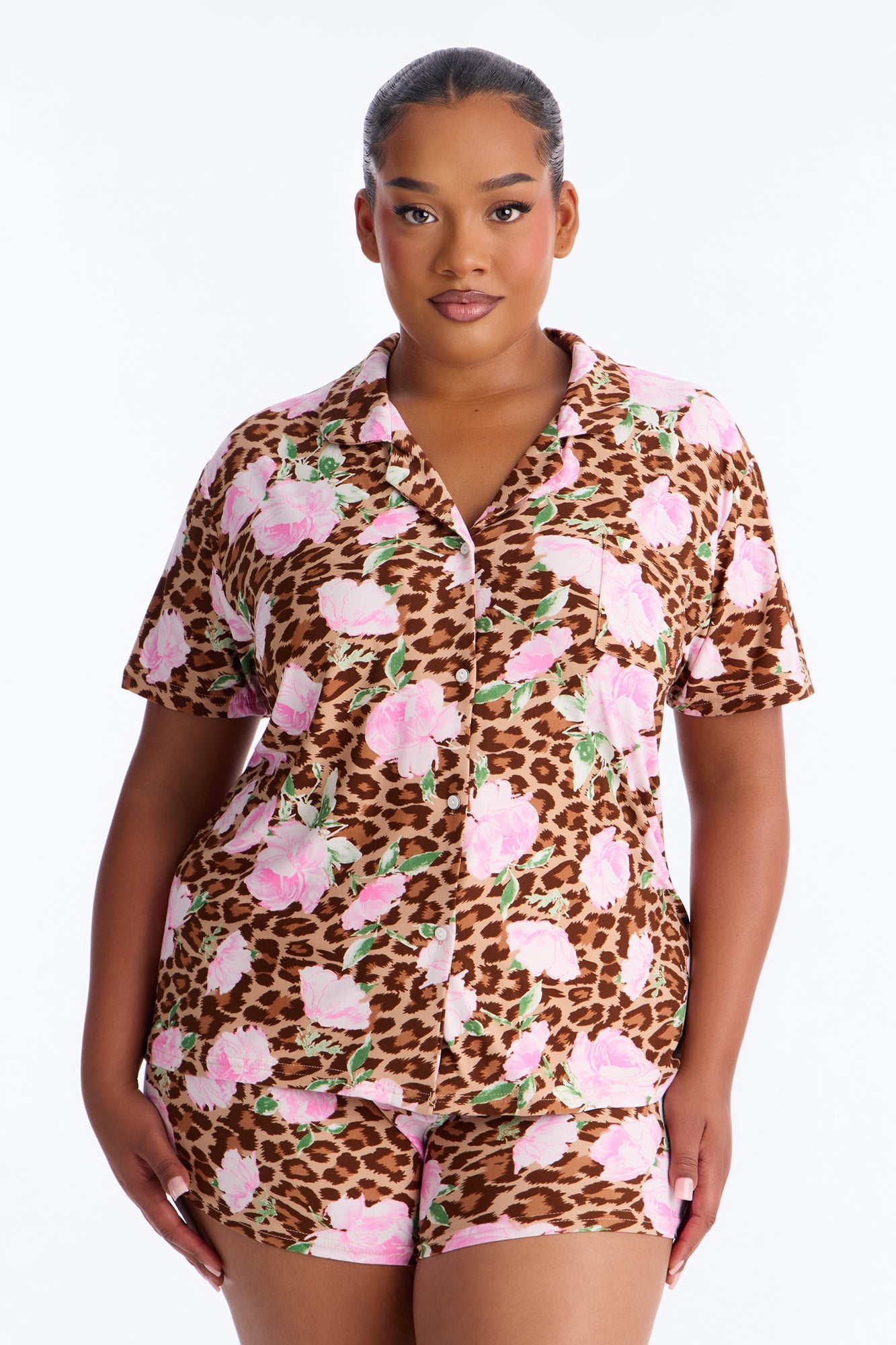 Wild Roses PJ Short Set - Brown/combo