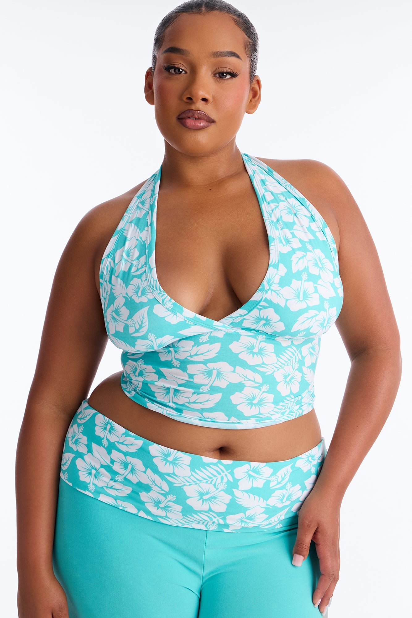 Tropical Beauty Foldover PJ Pant Set - Turquoise/combo